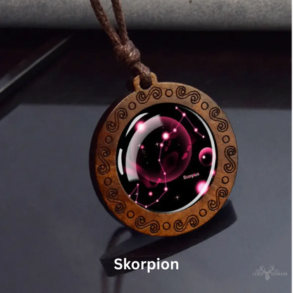 Sternzeichen Halskette mit verstellbarerem Echt Lederband
