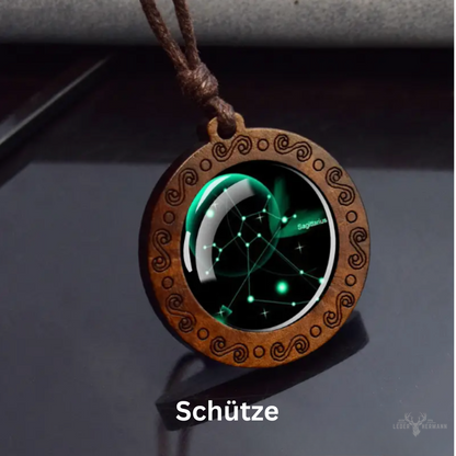 Sternzeichen Halskette mit verstellbarerem Echt Lederband