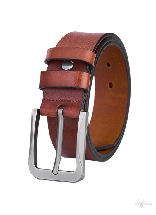 Luxe Rundleder-Gürtel für Herren - Vollleder mit Vintage-Muster - Langlebig und Elegant Braune Lederqualität