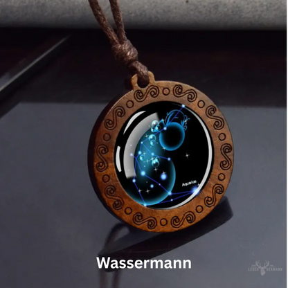 Sternzeichen Halskette mit verstellbarerem Echt Lederband