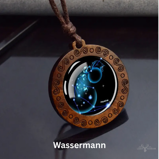 Sternzeichen Halskette mit verstellbarerem Echt Lederband