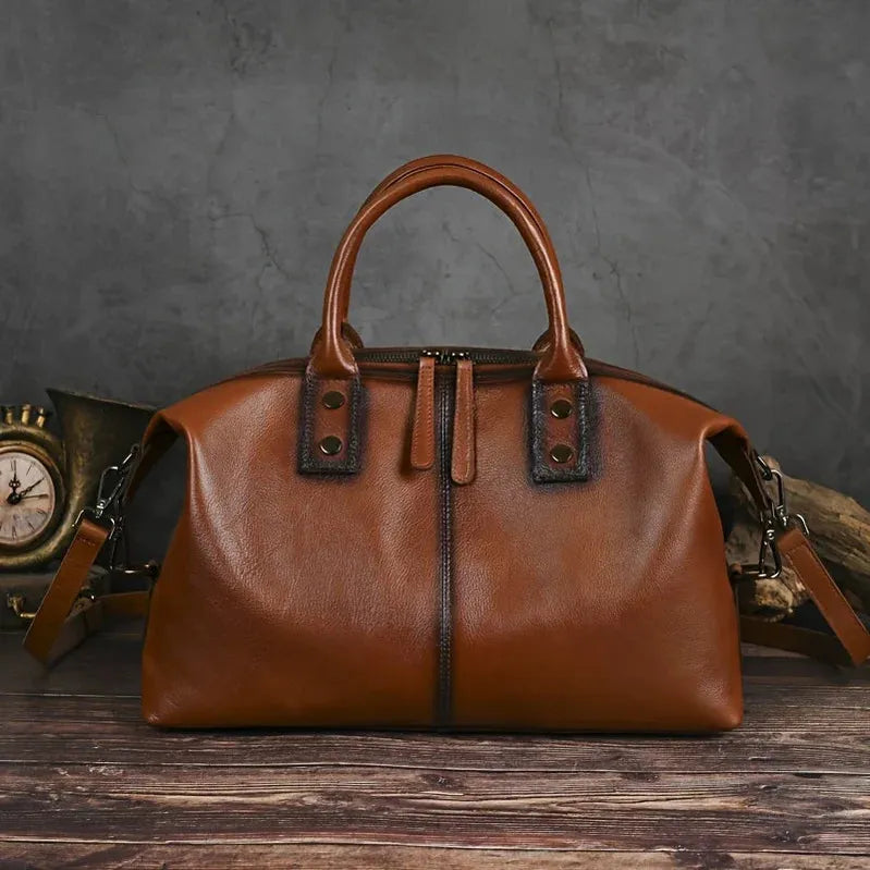 Elegante Vintage-Echtleder-Handtasche für Damen