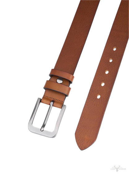 Luxuriöse Herrengürtel Leder - Vollleder in Cognacfarbe - Langlebige und elegante Herren Gürtelschnalle mit Vintage-Muster