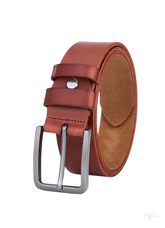 Luxe Rundleder Gürtel für Herren - Vollnarbenleder - Stilvoller Brauner Ledergürtel - Robuste und Langlebige Gestaltung