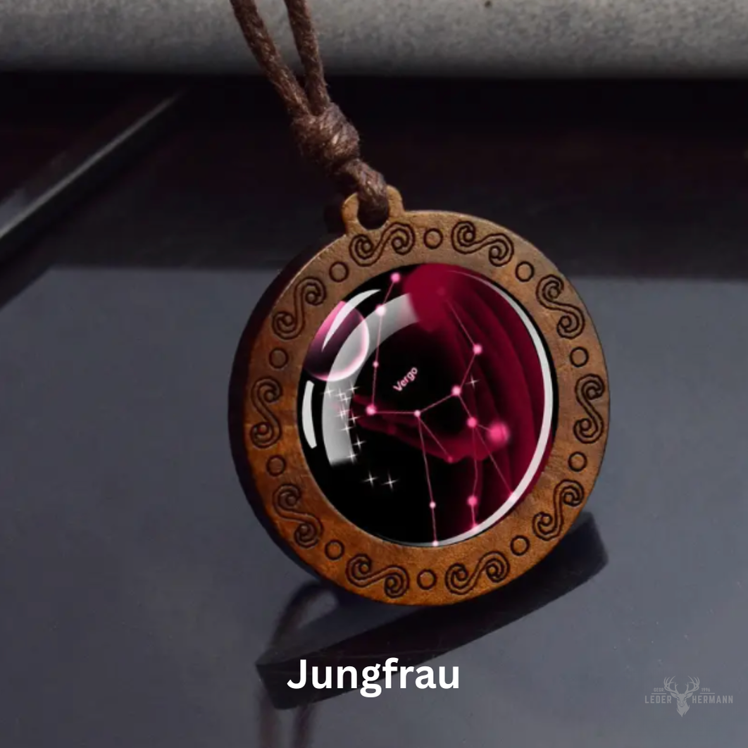 Sternzeichen Halskette mit verstellbarerem Echt Lederband
