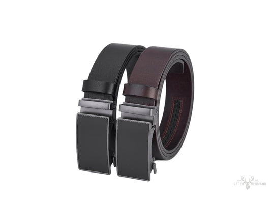2-teiliges Luxus-Dichthandeligen Rindleder-Taillegürtel-Set mit Automatikschließe - Schwarz & Braun - Vollleder - Robust und stylish für Herren