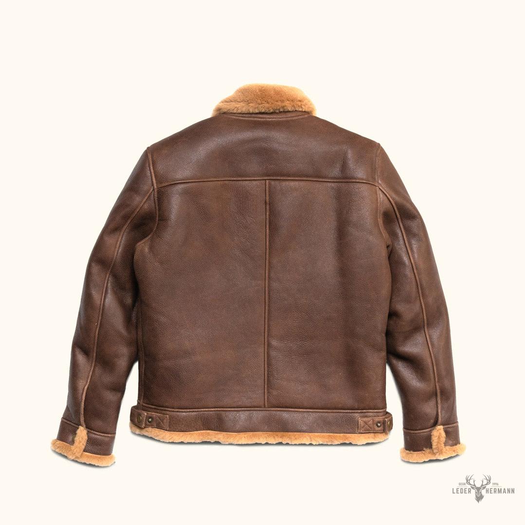 Bomberjacke aus Shearling und braunem Grizzlyleder für einen trendigen und warmen Look