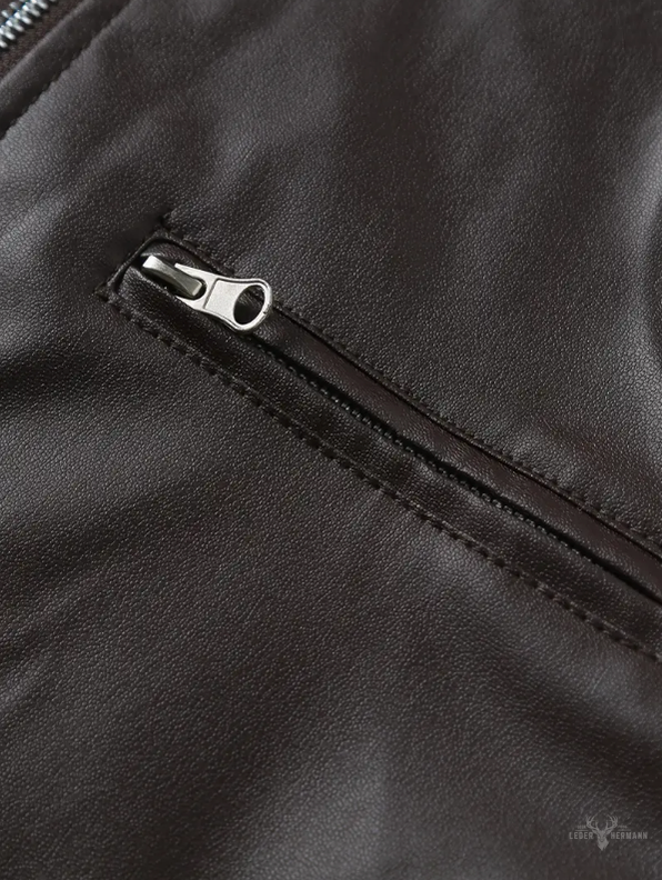 Lässige Lederjacke mit Stehkragen