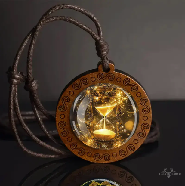 Sanduhr Halskette mit verstellbarerem Echt Lederband