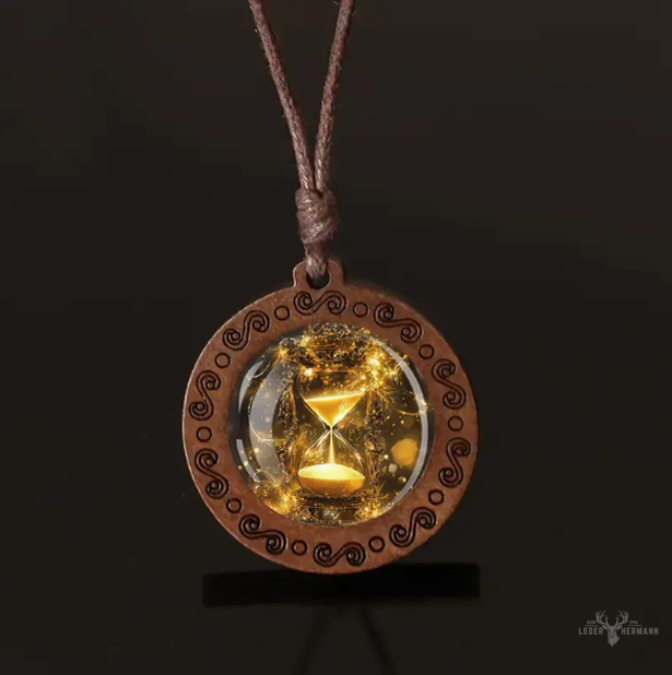 Sanduhr Halskette mit verstellbarerem Echt Lederband