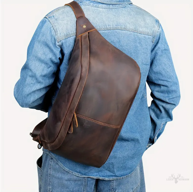 Hermann`s Echte Leder Brusttasche, Lässige Umhängetasche mit Verstellbarem Riemen