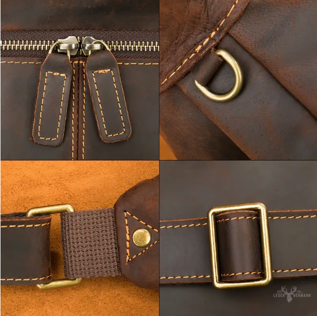 Hermann`s Echte Leder Brusttasche, Lässige Umhängetasche mit Verstellbarem Riemen