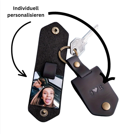 Personalisierter Leder-Foto-Schlüsselanhänger mit Gravur & Foto