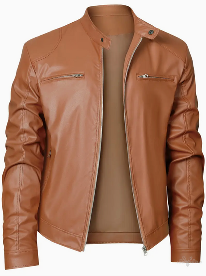 Lässige Lederjacke mit Stehkragen