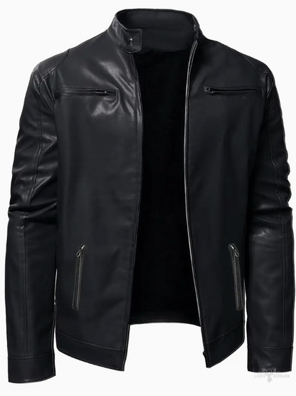 Lässige Lederjacke mit Stehkragen