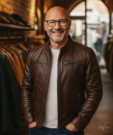 Lässige Lederjacke mit Stehkragen