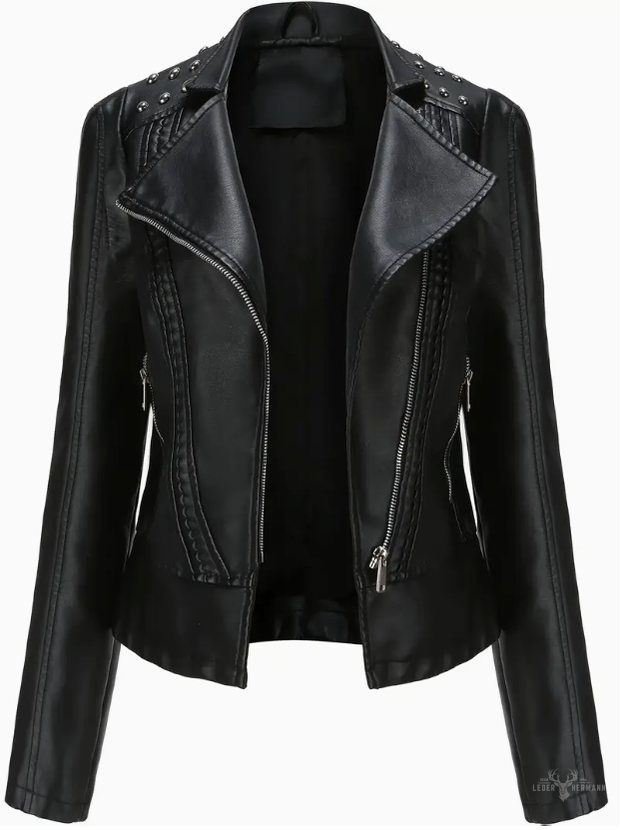 Elegante Langarm Biker Lederjacke mit Perlen Design