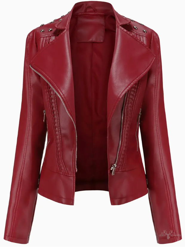 Elegante Langarm Biker Lederjacke mit Perlen Design