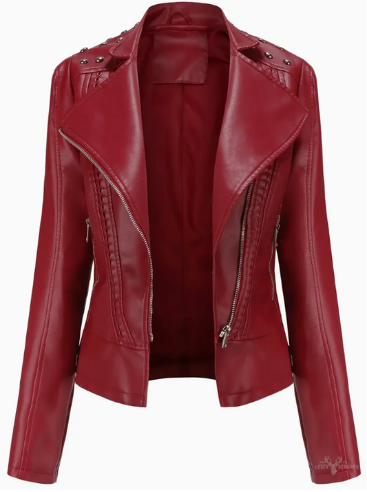 Elegante Langarm Biker Lederjacke mit Perlen Design