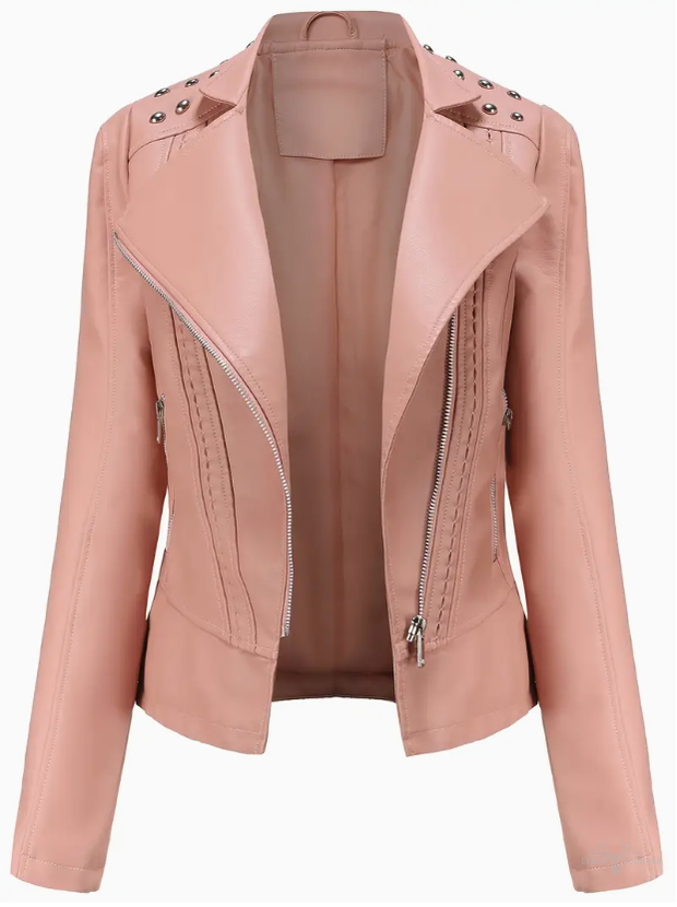 Elegante Langarm Biker Lederjacke mit Perlen Design