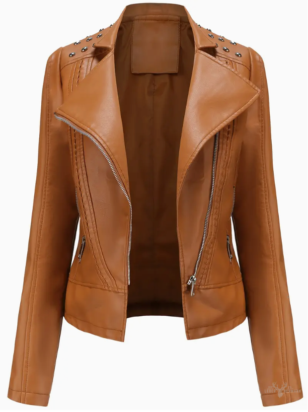 Elegante Langarm Biker Lederjacke mit Perlen Design