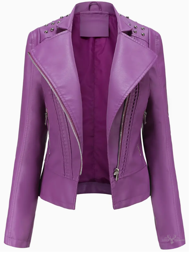 Elegante Langarm Biker Lederjacke mit Perlen Design