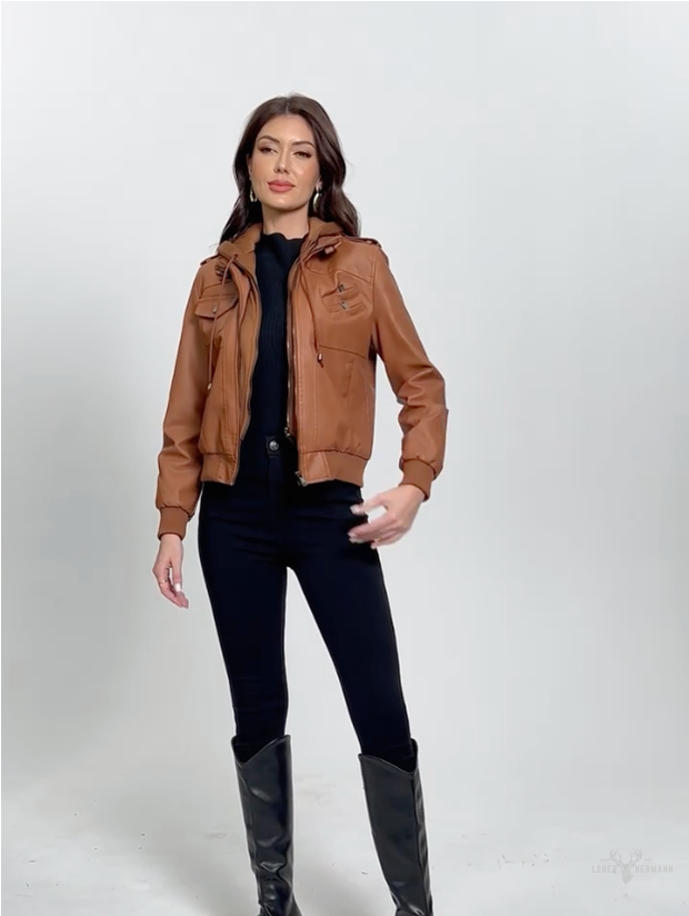 Kaputzen Lederjacke im Freizeit Design für Damen
