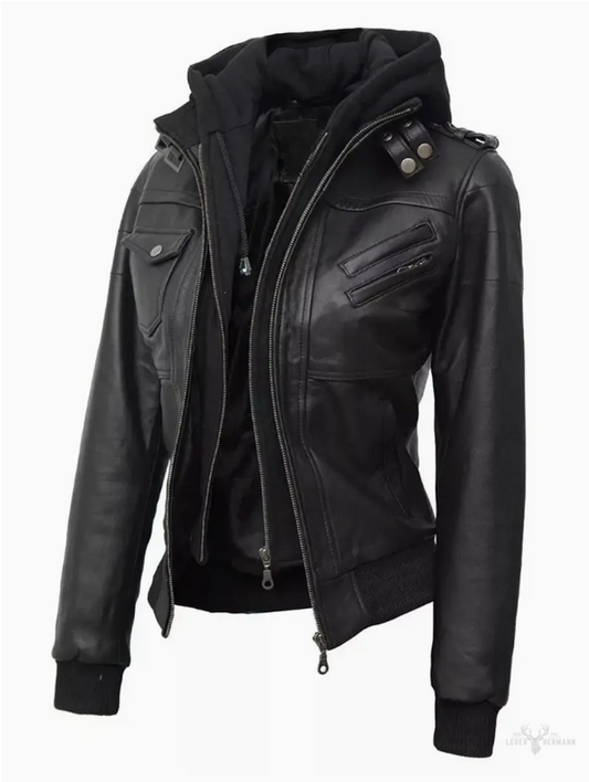 Kaputzen Lederjacke im Freizeit Design für Damen