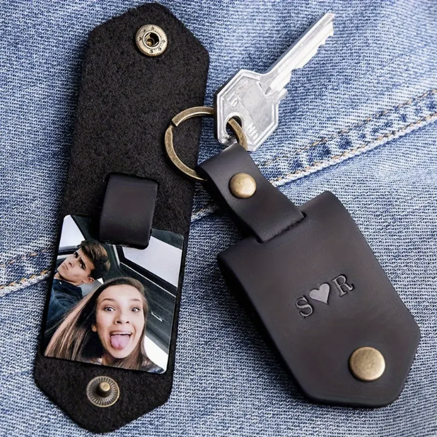 Personalisierter Leder-Foto-Schlüsselanhänger mit Gravur & Foto
