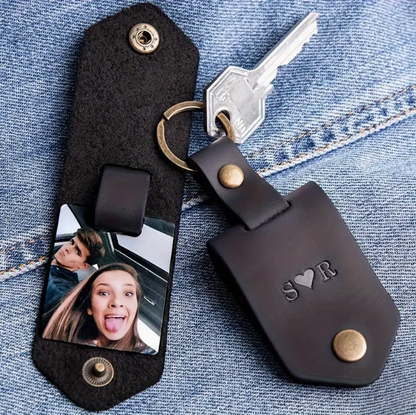 Personalisierter Leder-Foto-Schlüsselanhänger mit Gravur & Foto