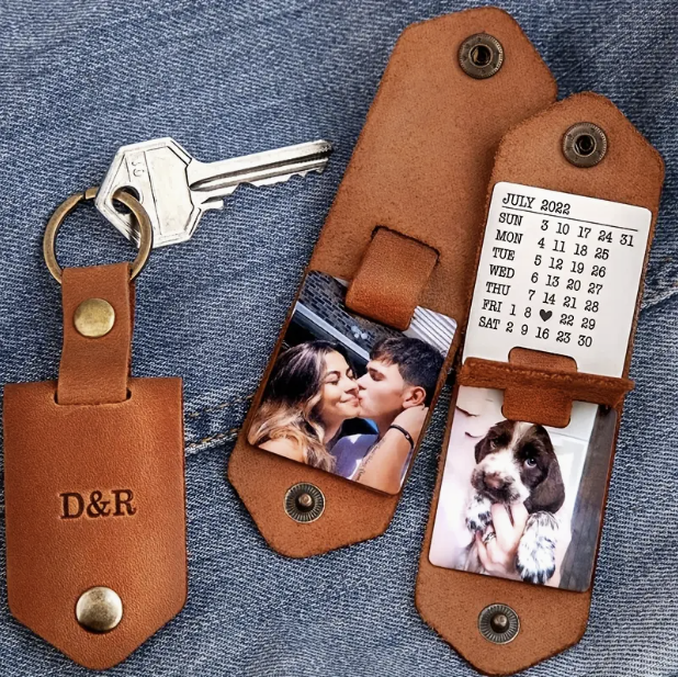 Personalisierter Leder-Foto-Schlüsselanhänger mit Gravur & Foto