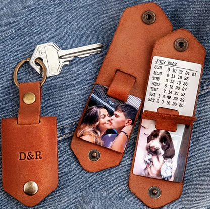 Personalisierter Leder-Foto-Schlüsselanhänger mit Gravur & Foto