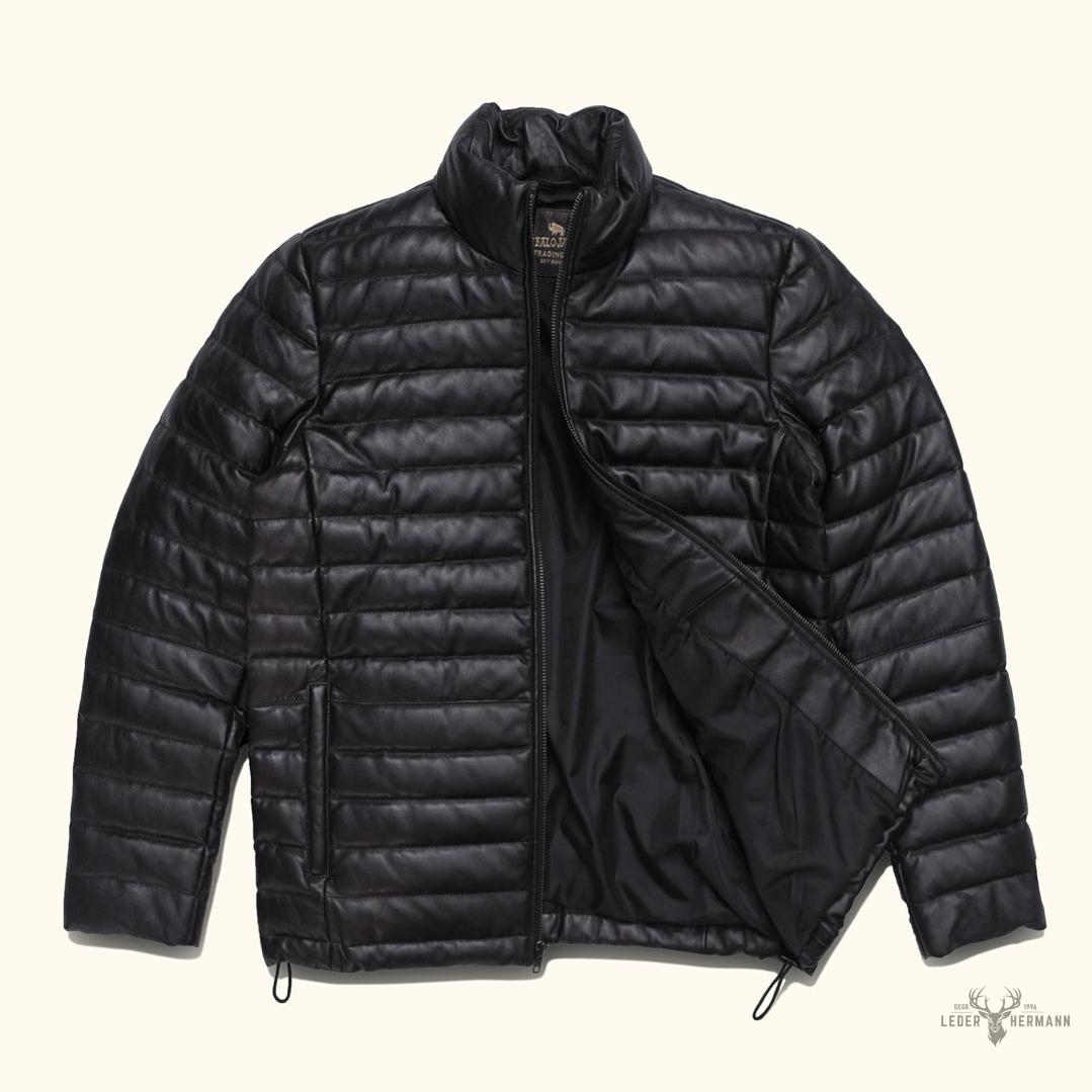 Bridger Leder Daunenjacke – Stilvolle und Warme Schwarze Oberbekleidung