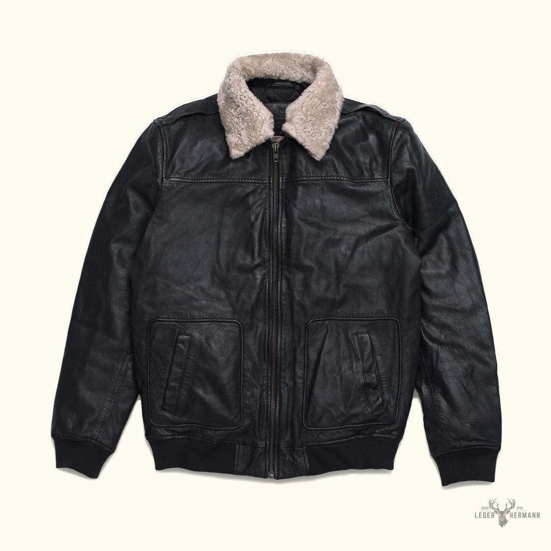Maverick Leder Bomberjacke | Retro Schwarz