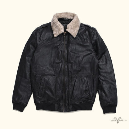 Maverick Leder Bomberjacke | Retro Schwarz