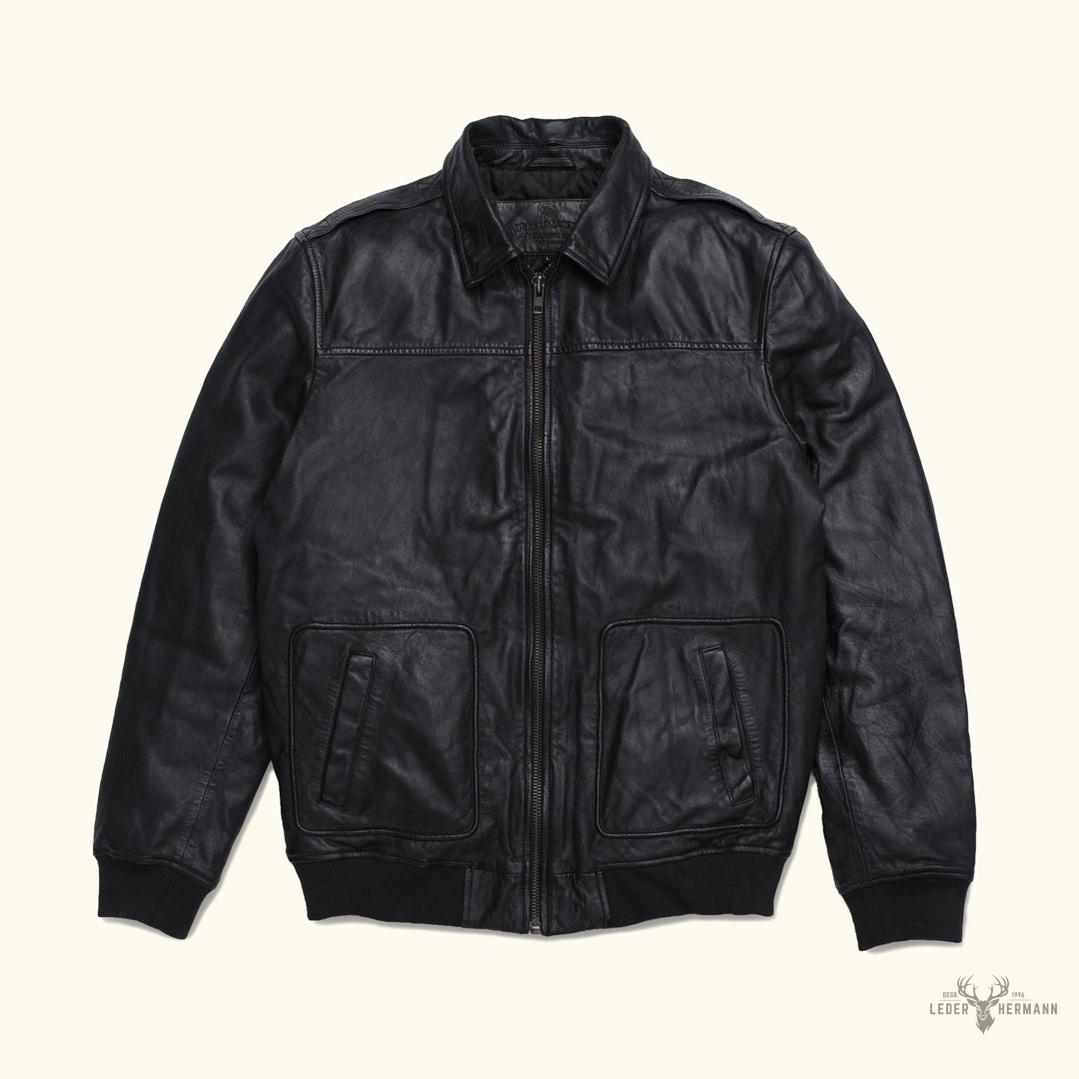 Maverick Bomber Lederjacke | Vintage Stil, Schwarze Eleganz, Zeitlose Raffinesse