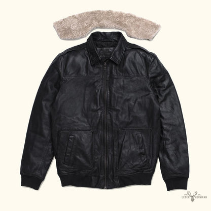 Maverick Bomber Lederjacke | Vintage Stil, Schwarze Eleganz, Zeitlose Raffinesse