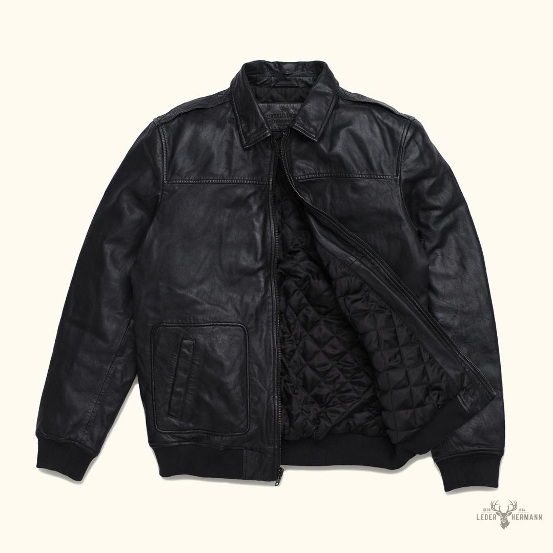 Maverick Bomber Lederjacke | Vintage Stil, Schwarze Eleganz, Zeitlose Raffinesse