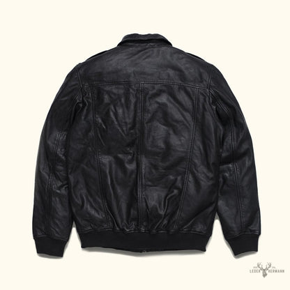 Maverick Bomber Lederjacke | Vintage Stil, Schwarze Eleganz, Zeitlose Raffinesse