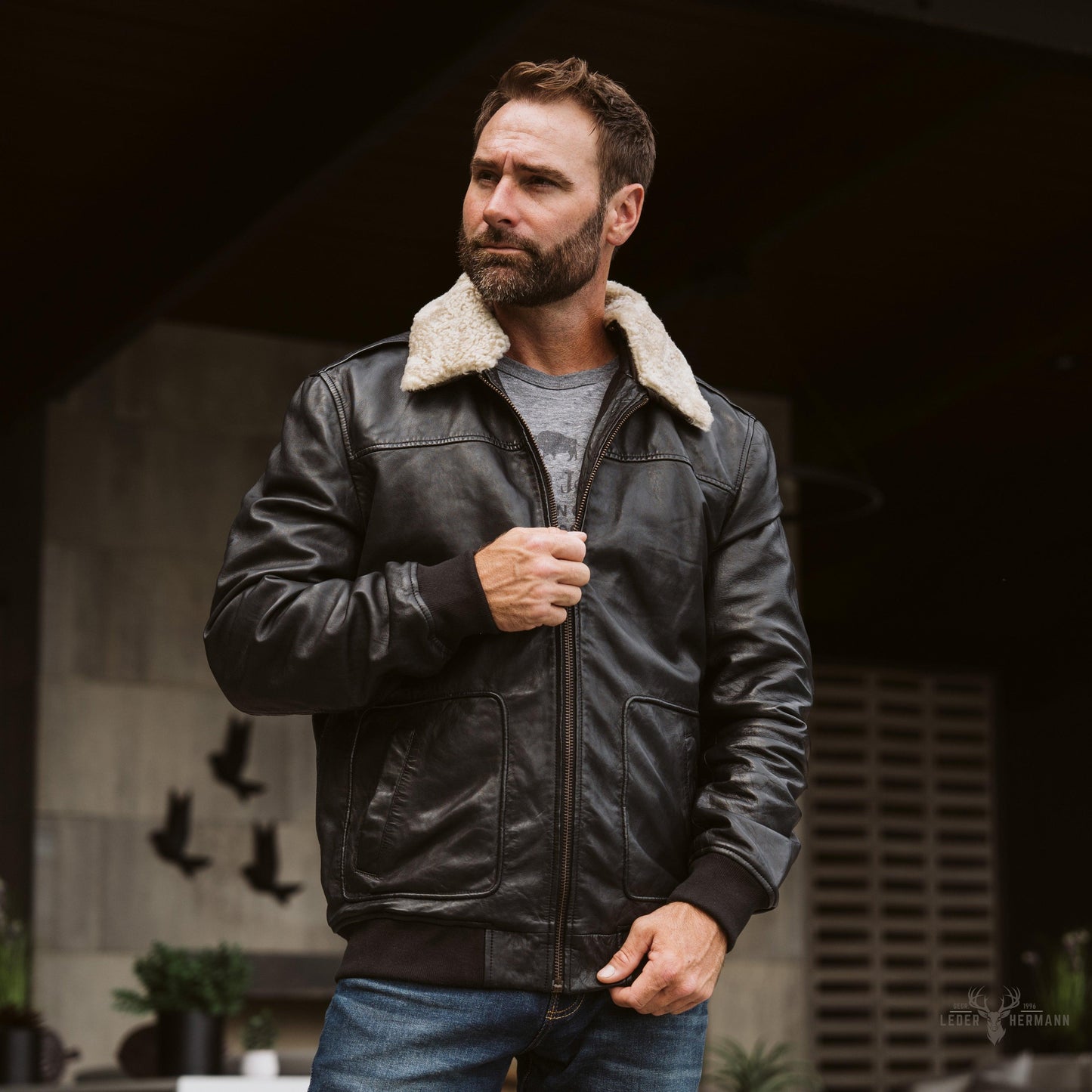 Maverick Leder Bomberjacke | Retro Schwarz