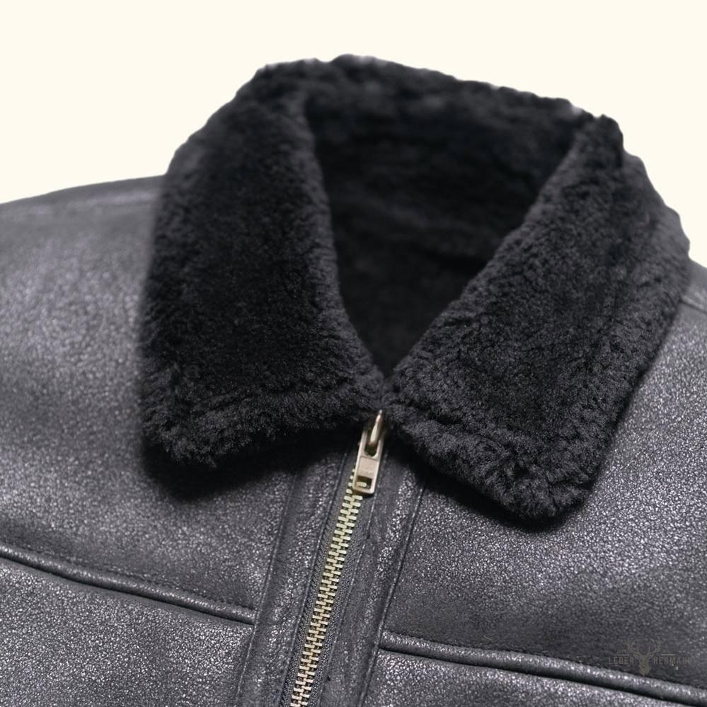 Lederimitat mit Shearling-Stil Bomber Jacke – Schwarze Eleganz für einen trendigen Look