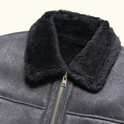 Lederimitat mit Shearling-Stil Bomber Jacke – Schwarze Eleganz für einen trendigen Look