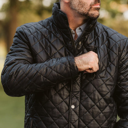 Elegante Hochlandstil gesteppte Echtlederjacke | Klassisches Schwarz
