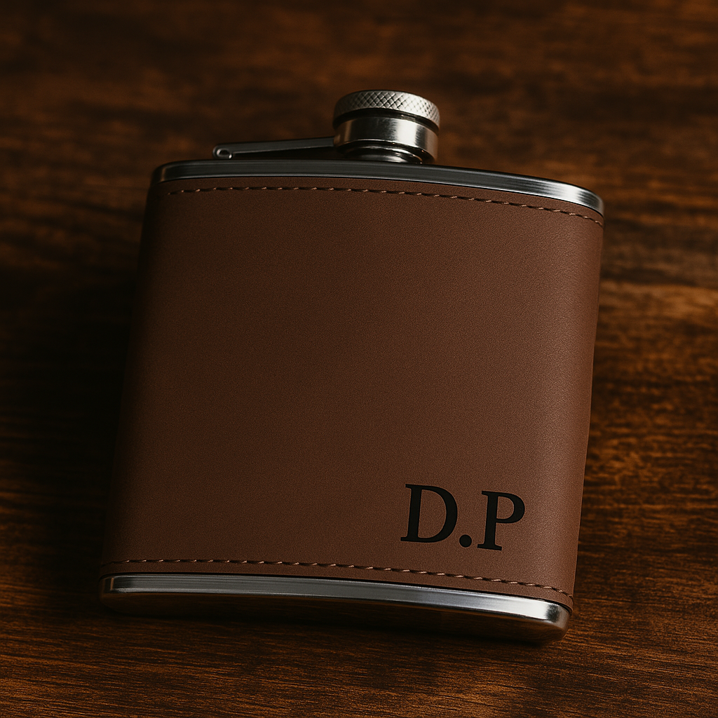 Personalisierter Leder-Flachmann