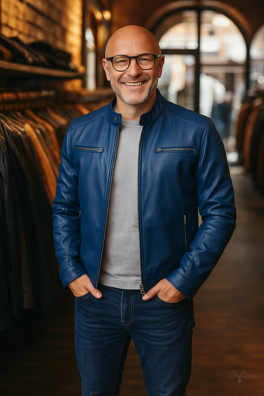 Lässige Lederjacke mit Stehkragen