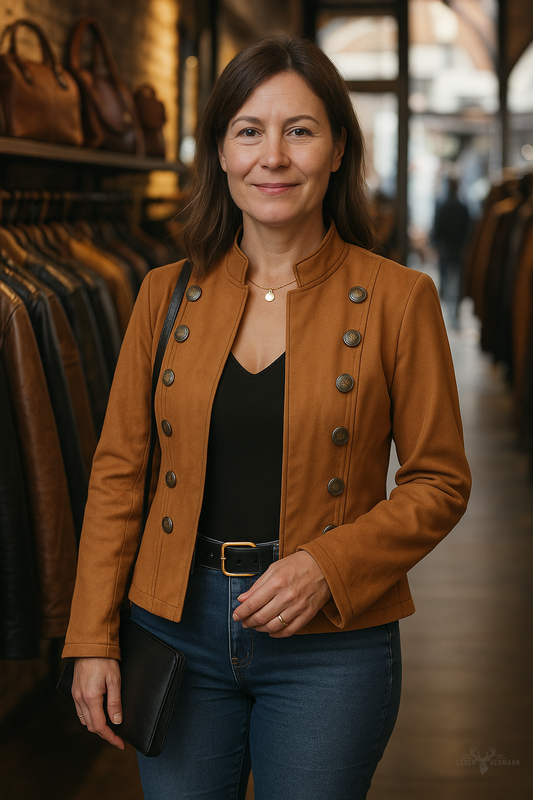 Elegante Doppelreihige Slim-Fit Leder Jacke