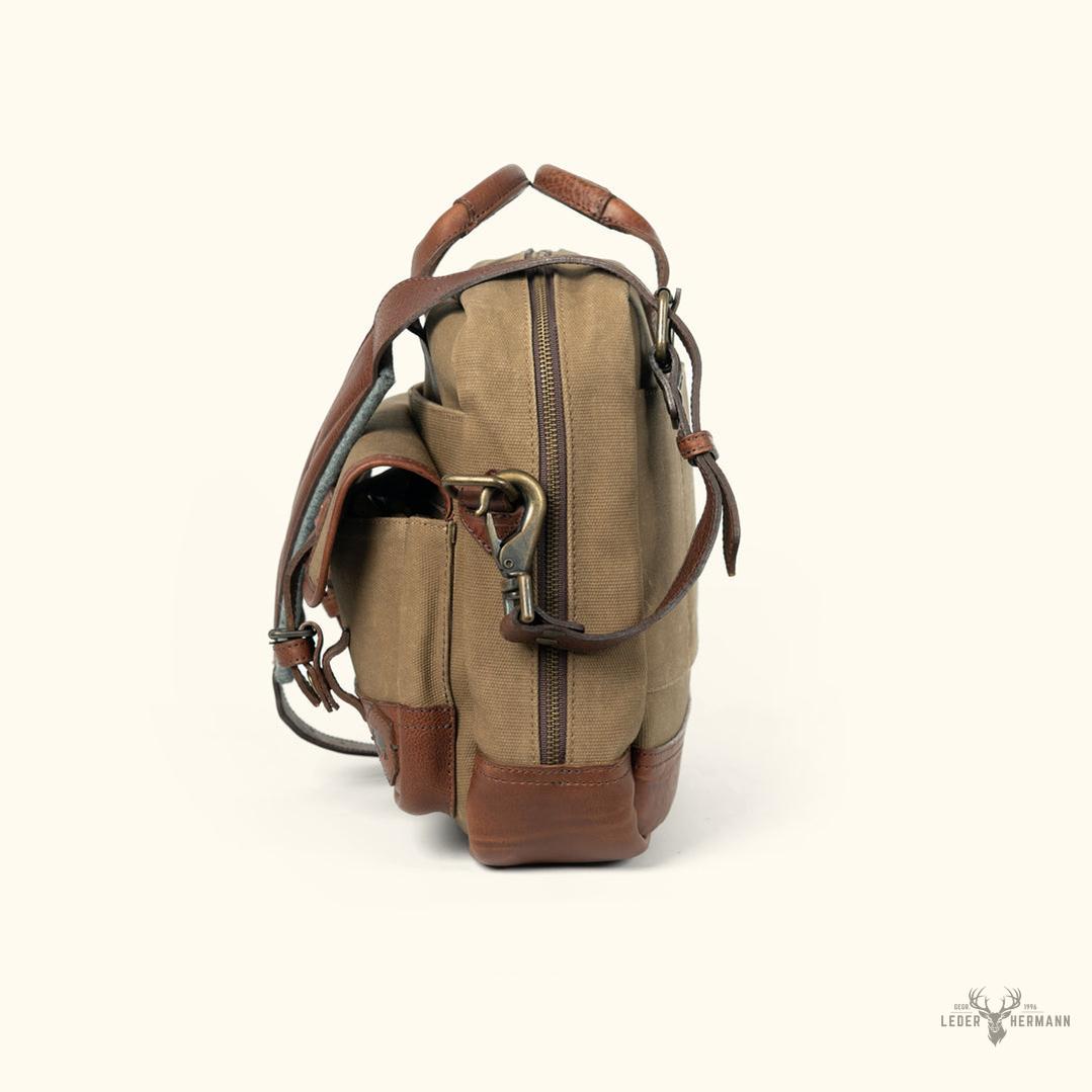 Dakota Reserve Wachs Canvas und Leder Aktentasche | Elegantes Field Khaki mit Reichem Kastanienbraun
