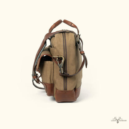 Dakota Reserve Wachs Canvas und Leder Aktentasche | Elegantes Field Khaki mit Reichem Kastanienbraun