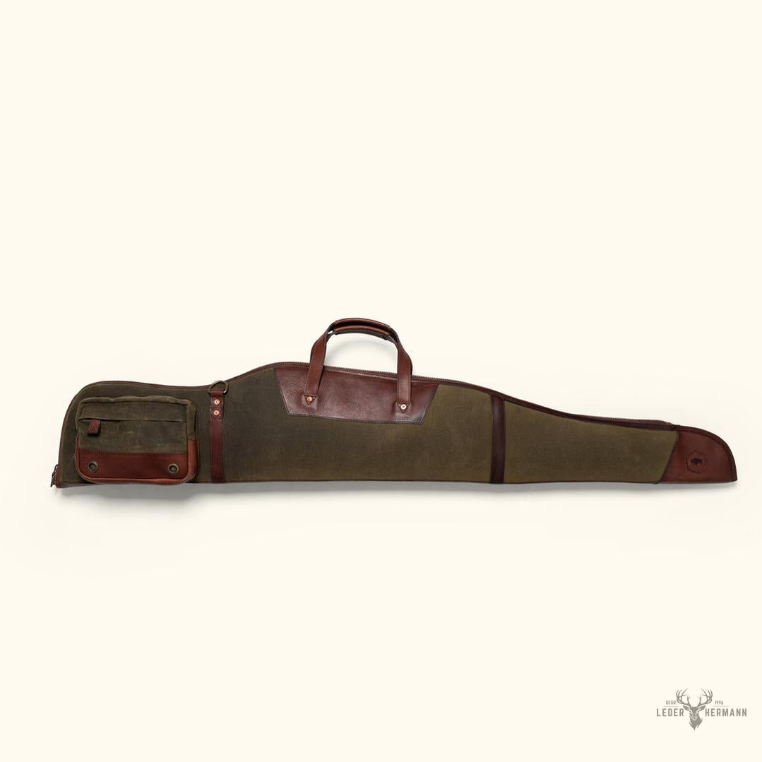 Dakota Wachstuch-Gewehrtasche | Grün mit dunklem Briar-Leder