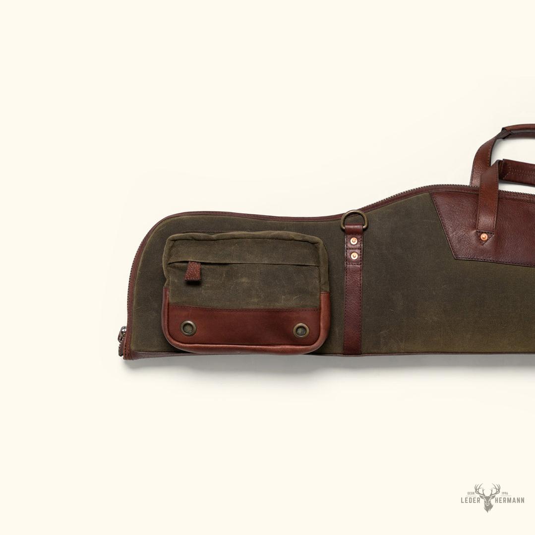 Dakota Wachstuch-Gewehrtasche | Grün mit dunklem Briar-Leder